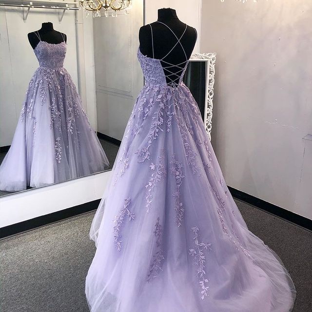 Purple Lace Prom Dresses A Line Long ...
